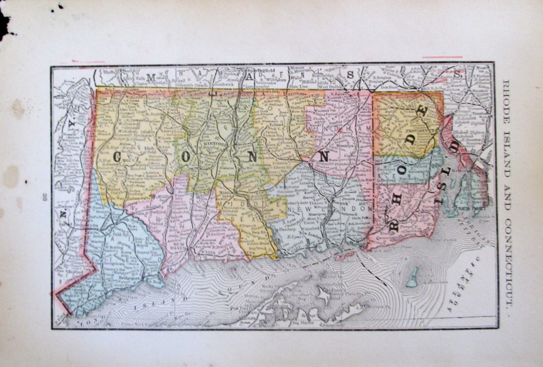 Map of Rhode Island & Connecticut: Map of Rhode Island and Connecticut Color Map Dated: 19th century Dimensions: 10 x 6 1/2" Condition Report Very good. Text on verso. Su