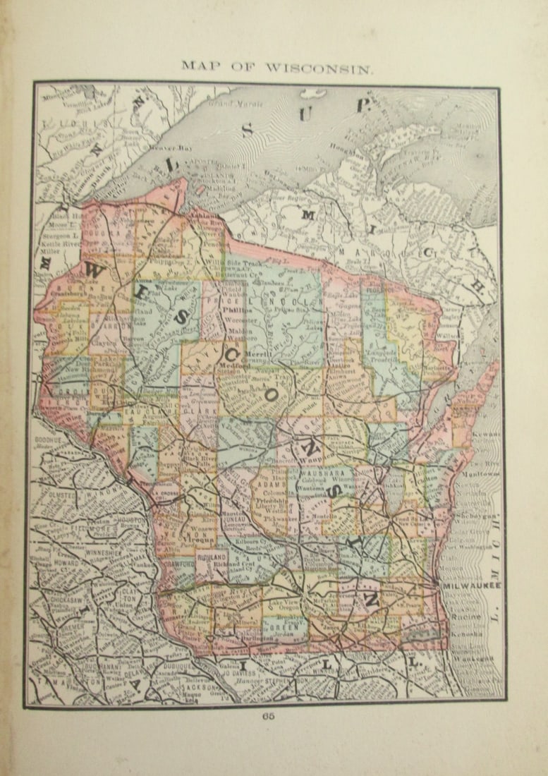 Map of Wisconsin: Map of Wisconsin Color Map Dated: 19th century Dimensions: 10 x 6 1/2" Condition Report Good. Text on verso. Subject References: BL18