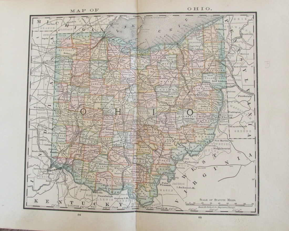 Map of Ohio: Map of Ohio Dimensions: 10 x 13" Condition Report Good. Center fold as issued. Text on verso. Subject References: BL1830