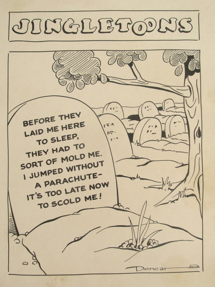 Original Jingletoons No Parachute - Doncar: Original Jingletoon Before They Laid Me Here To Sleep - No ParachuteOur research indicates that this cartoon was a collaboration between Patrick Leo Donahoe & Joseph Carroll. Thus t