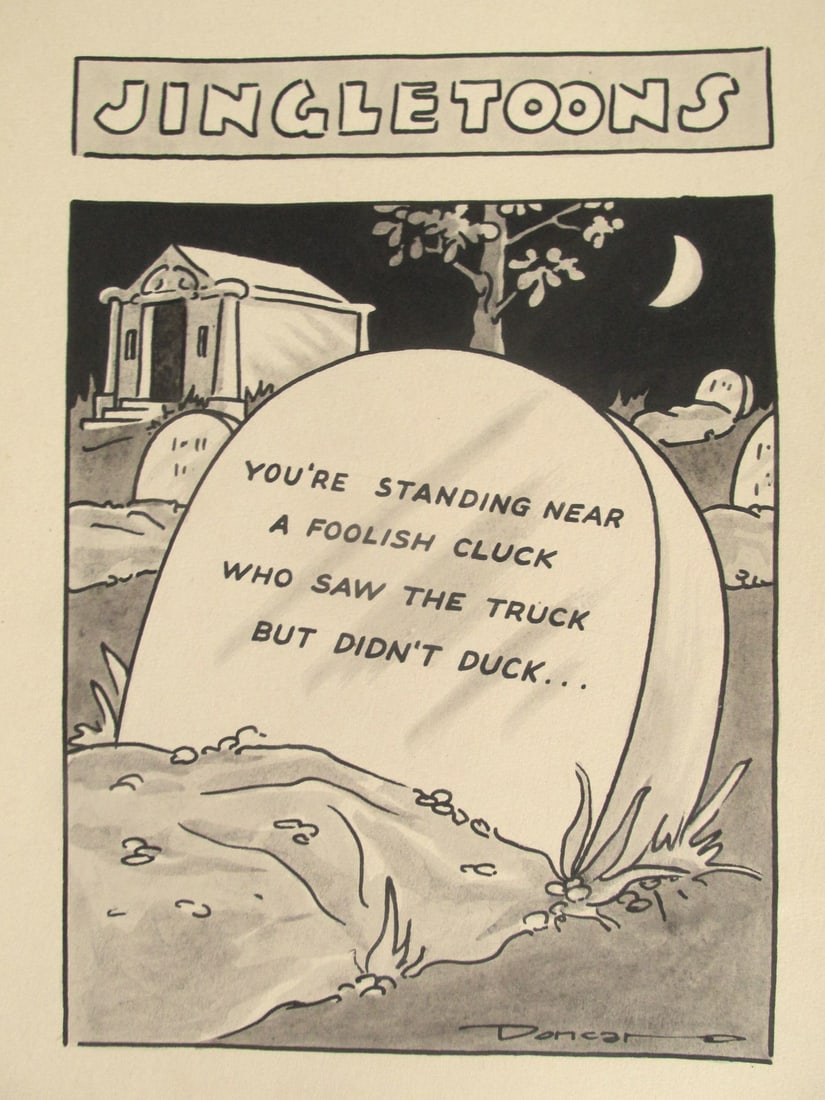 Original Jingletoons - A Foolish Cluck - Doncar: Original Jingletoon A Foolish CluckOur research indicates that this cartoon was a collaboration between Patrick Leo Donahoe & Joseph Carroll. Thus the pen name "Doncar". Arti