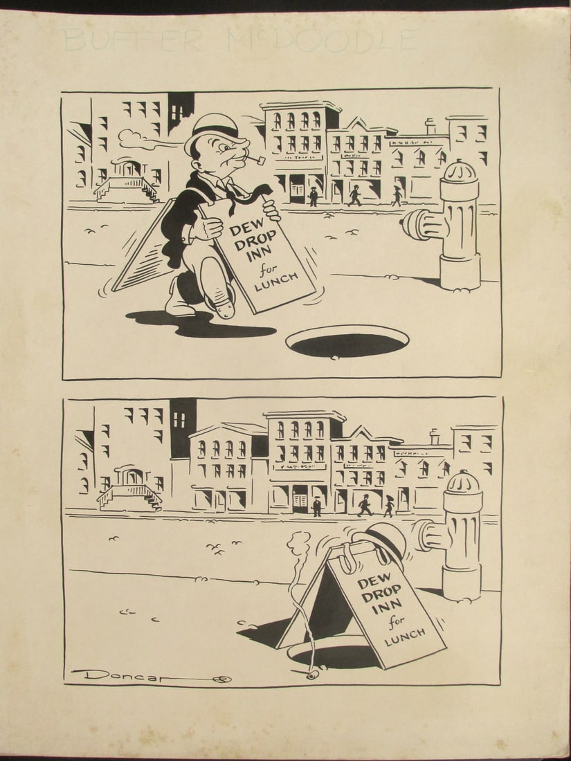 Original Jingletoons - Dew Drop Inn: Original Jingletoon Dew Drop InnOur research indicates that this cartoon was a collaboration between Patrick Leo Donahoe & Joseph Carroll. Thus the pen name "Doncar". Artist: