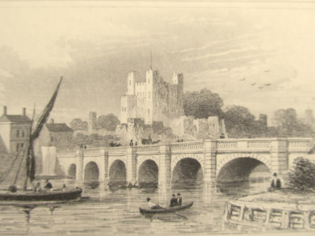 Rochester Castle and Bridge: Rochester Castle and Bridge Print Type: Engraving Date: Circa 1845 Dimensions: 5 x 8 1/2" Subject: Ancient Castles Notes & Literature