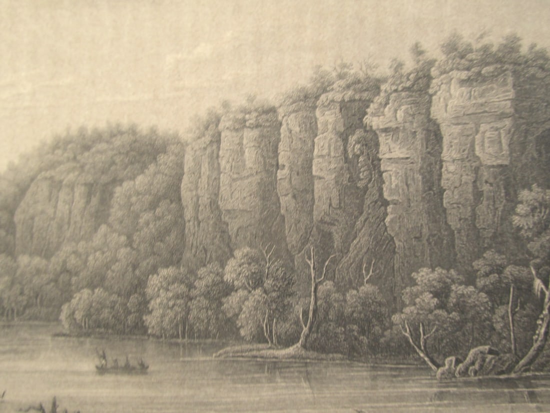 Bluffs Below St Paul: Bluffs Below St. Paul) Print Type: Engraving Date: Circa 1850 Dimensions: 6 x 8" Subject: Early American Scenery Condition Report: Fox