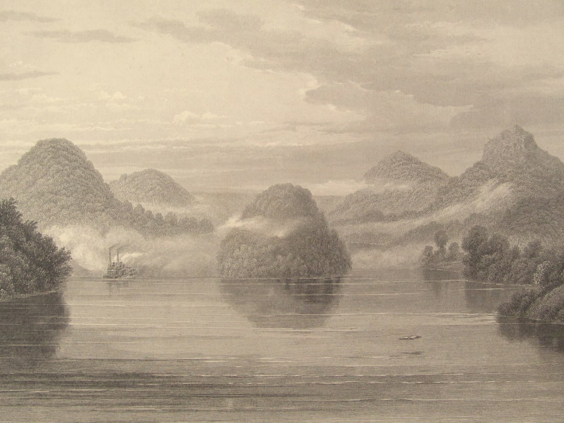 Morning Scene At The Top of the Mississippi: Morgsnescene Am Obern Mississippi - Morning Scene At The Top of the Mississippi Western Americana Print Type: Engraving Date: Circa 1830 Dimensions: 6