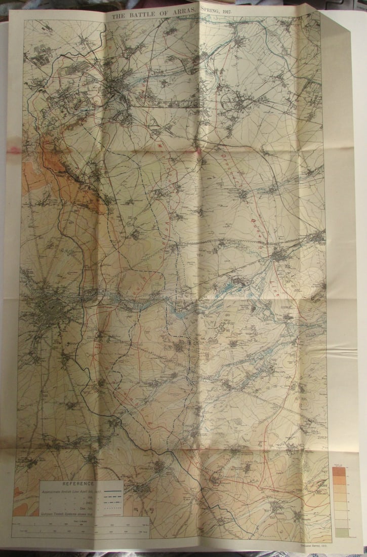 The Battle of Arras - Spring 1917 Map: The Battle of Arras - Spring 1917 World War I One. Linen backed. Map 3 - Ordnance Survey - Large Map with Scale Publisher British Dated: 1919 Type: C
