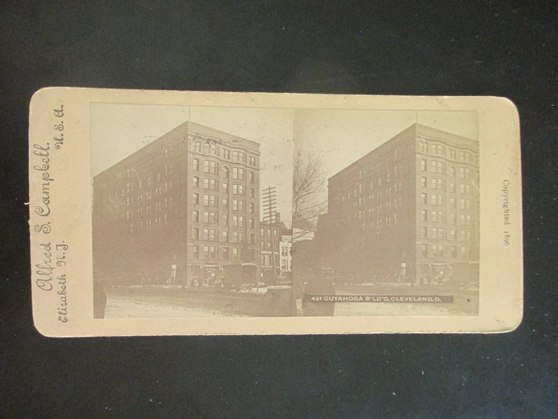Stereoview Cuyahoga Building Cleveland Ohio: Stereo View Cuyahoga Building Cleveland Ohio Rare Photographer: Alfred S. Campbell Dated: 1896 Provenance: Hill House Notes & Literature: The