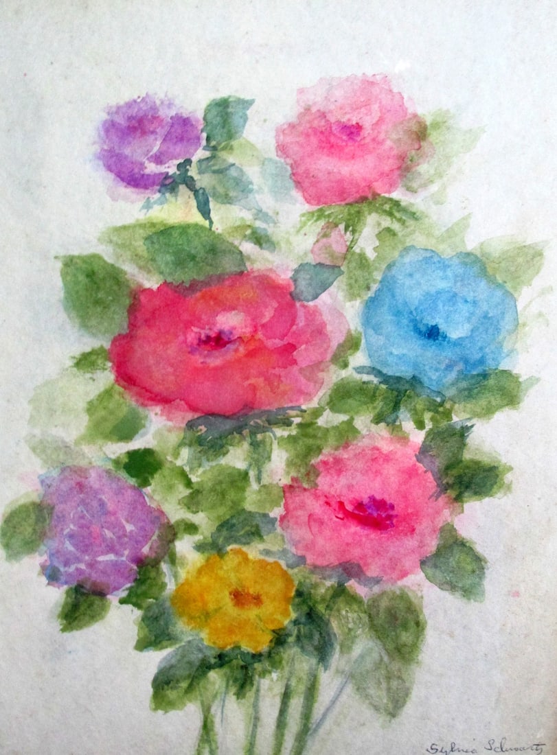 Floral Watercolor 1 - Sylvia Schwartz (American): Floral Watercolor 1 Matted Artist: Sylvia Schwartz (American) Medium: Watercolor Signed: Sylvia Schwartz Size: ss 9 x 7 1/2" Condi