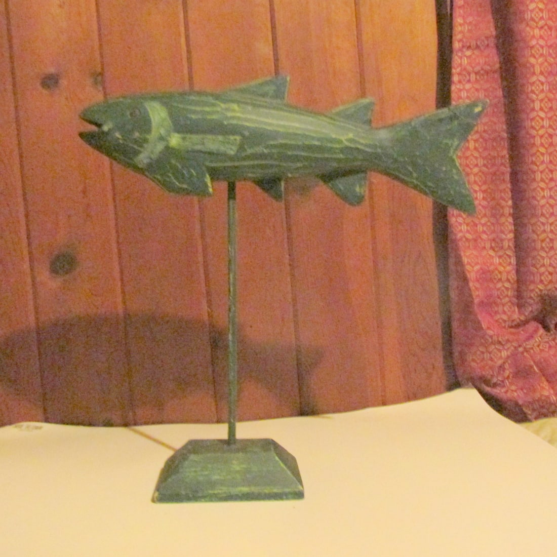 Folk Art Green Fish on Stand (1 of 4)