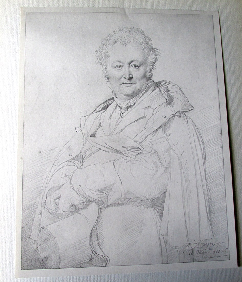 Jean Auguste Ingres - Guillon Lethiere: Portrait of Guillon- Lethiere, Director of the French Academy at Rome 1807 - 1816 Tipped on gray paper. Mounting is 13 x 11" Artist: After Jean Auguste Dominique Ingres Print Type: Collotype