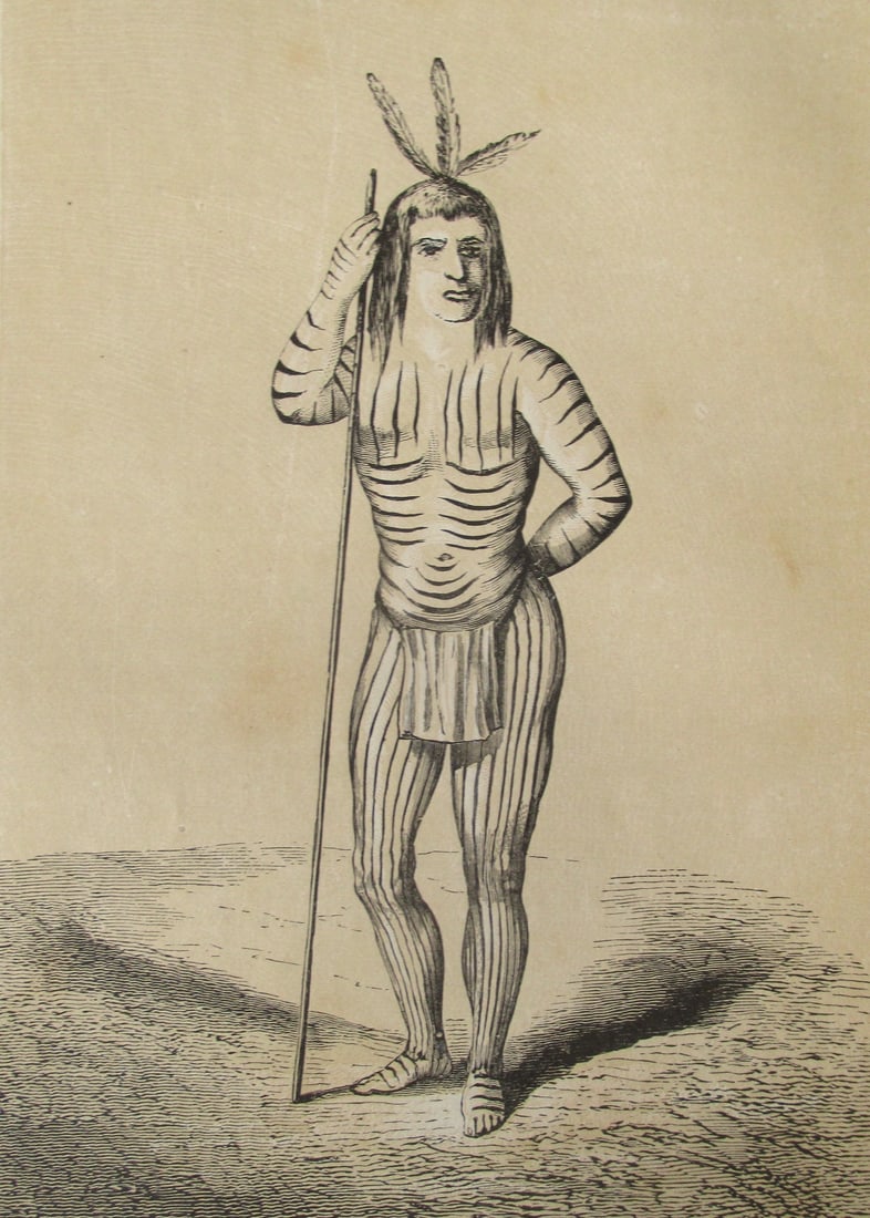 Mojave Indian: Mojave Indian Scarce Artist: H. Plon - Paris Print Type: Engraving Date: c1845 Dimensions: 10 3/4 x 7" Provenance: Hill House Notes & Literature: The Mojave tribe were a California tribe of fierce