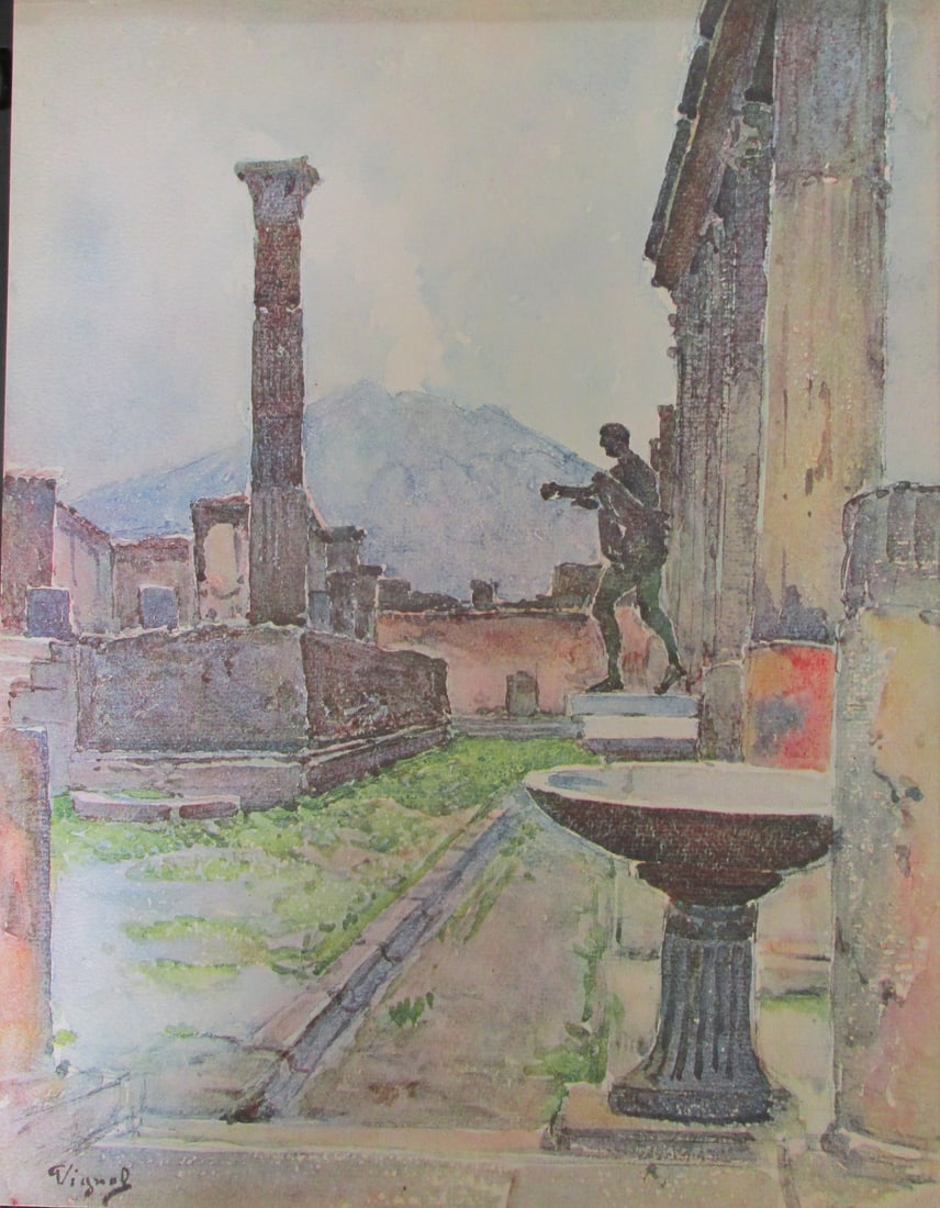 Temple of Apollo At Pompeii - Pierre Vignal: Temple of Apollo At Pompeii From Water Color Renderings of Naples, Italy of Pierre Vignal Portfolio Artist: After Pierre Vignal Print Type: Color Plate