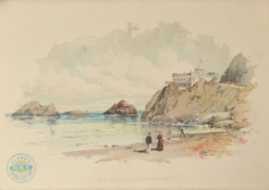 Seal Rocks Near San Francisco California: Seal Rocks Near San Francisco California Clark's ONT Spool Cotton Oversize Trade Card. From a watercolor of the period. Dated: Circa 1890's Type Advertising Trade Card