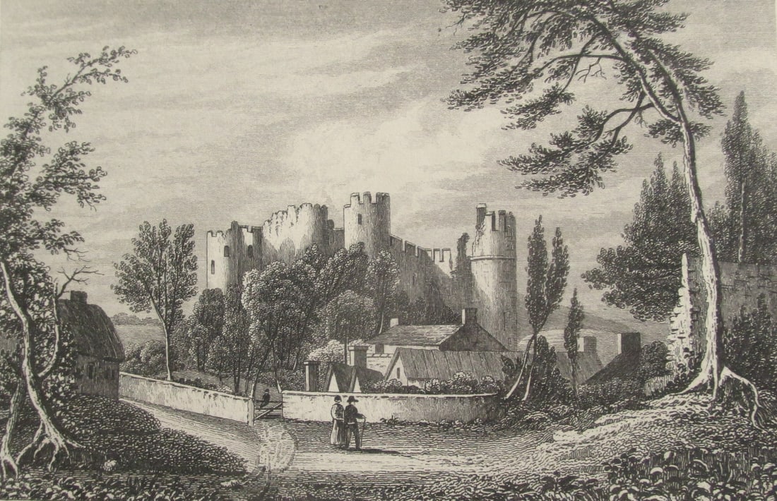 Laugharne Castle - Caermarthenshire: Laugharne Castle - Caermarthenshire Print Type: Engraving Date: Circa 1830's Publisher: Dugdale Origin: British Dimensions: 8 1/4 x 5
