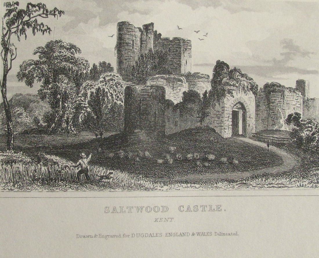 Saltwood Castle - Kent: Saltwood Castle - Kent Print Type: Engraving Date: Circa 1830's Publisher: Dugdale Origin: British Dimensions: 8 1/4 x 5 1/2"