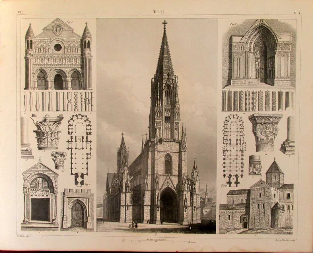 Architectural Styles of the Middle Ages: Architectural Styles of the Middle Ages Extremely Rare Artist: J. G.Heck Print Type: Engraving Date: 1851 Dimensions: 9 x 11" Prov