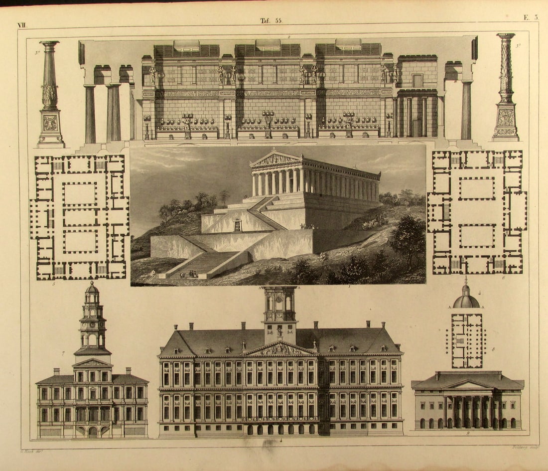 Neo-Classical Architecture In Germany & Holland: Neo-Classical Architecture In Germany and Holland Extremely Rare Artist: J. G.Heck Print Type: Engraving Date: 1851 Dimensions: 9 x 11"</