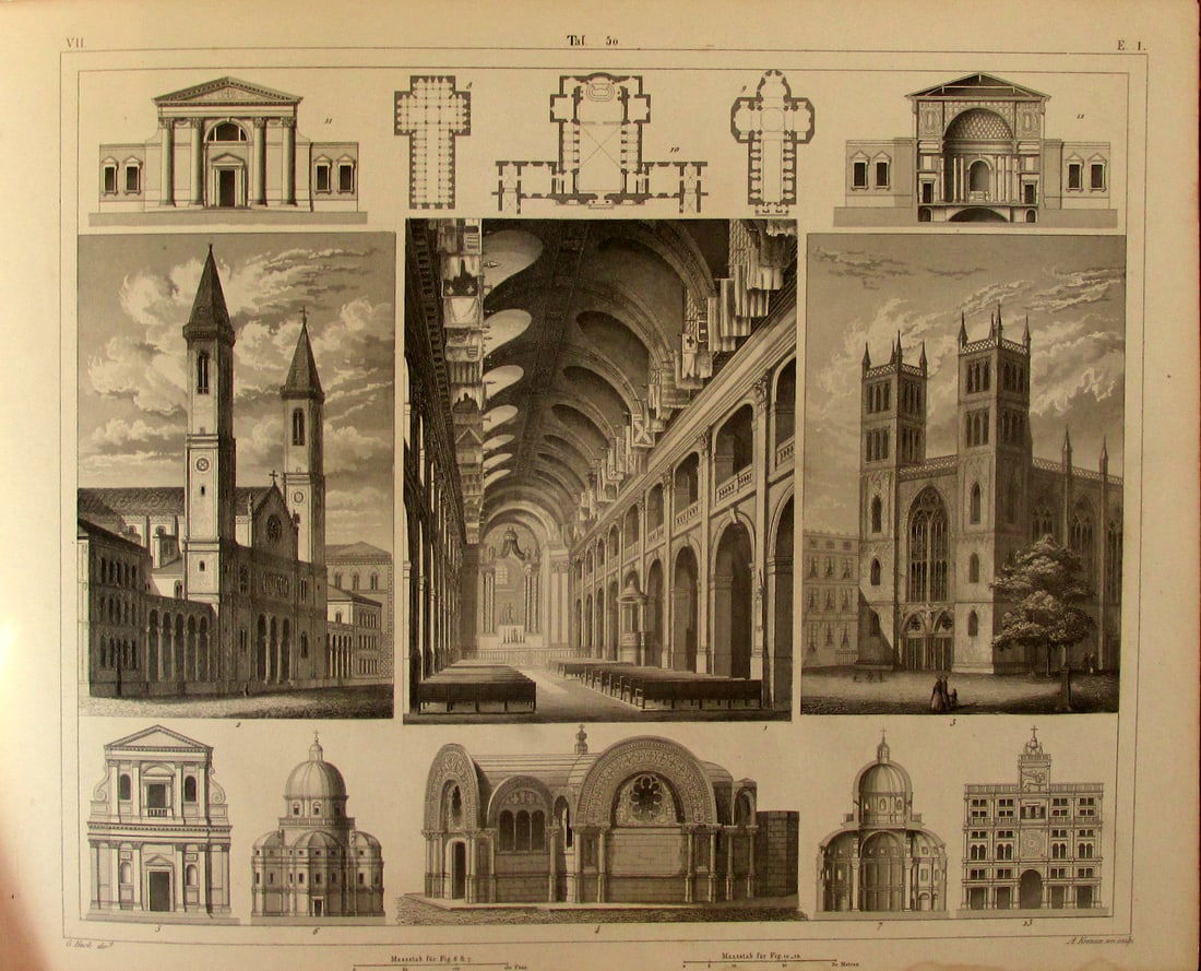 European Churches of Various Architectural Periods: European Churches of Various Architectural Periods Extremely Rare Artist: J. G.Heck Print Type: Engraving Date: 1851 Dimensions: 9 x 11"<
