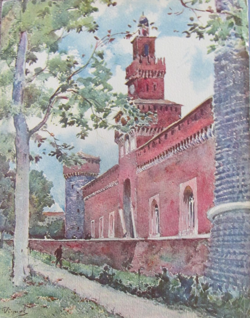 Milan - Castello Sforzesco - Pierre Vignal: Milan - Castello Sforzesco From Water Color Renderings of Italian Cities of Pierre Vignal Portfolio Artist: After Pierre Vignal 1855 - 1925 Print Type: Colo