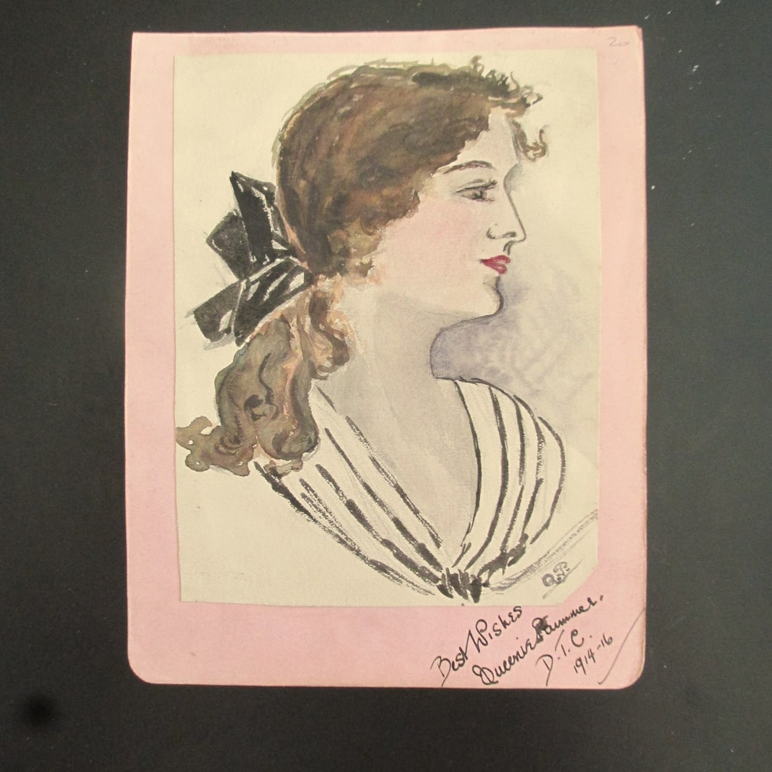 Portrait of a Young Woman- Original Illustration: Portrait of a Young Woman Poetry/Text on verso. Artist: Queenie Plummer Medium: Pen and Ink/Watercolor Date: 1914 - 1916 Signed: QP