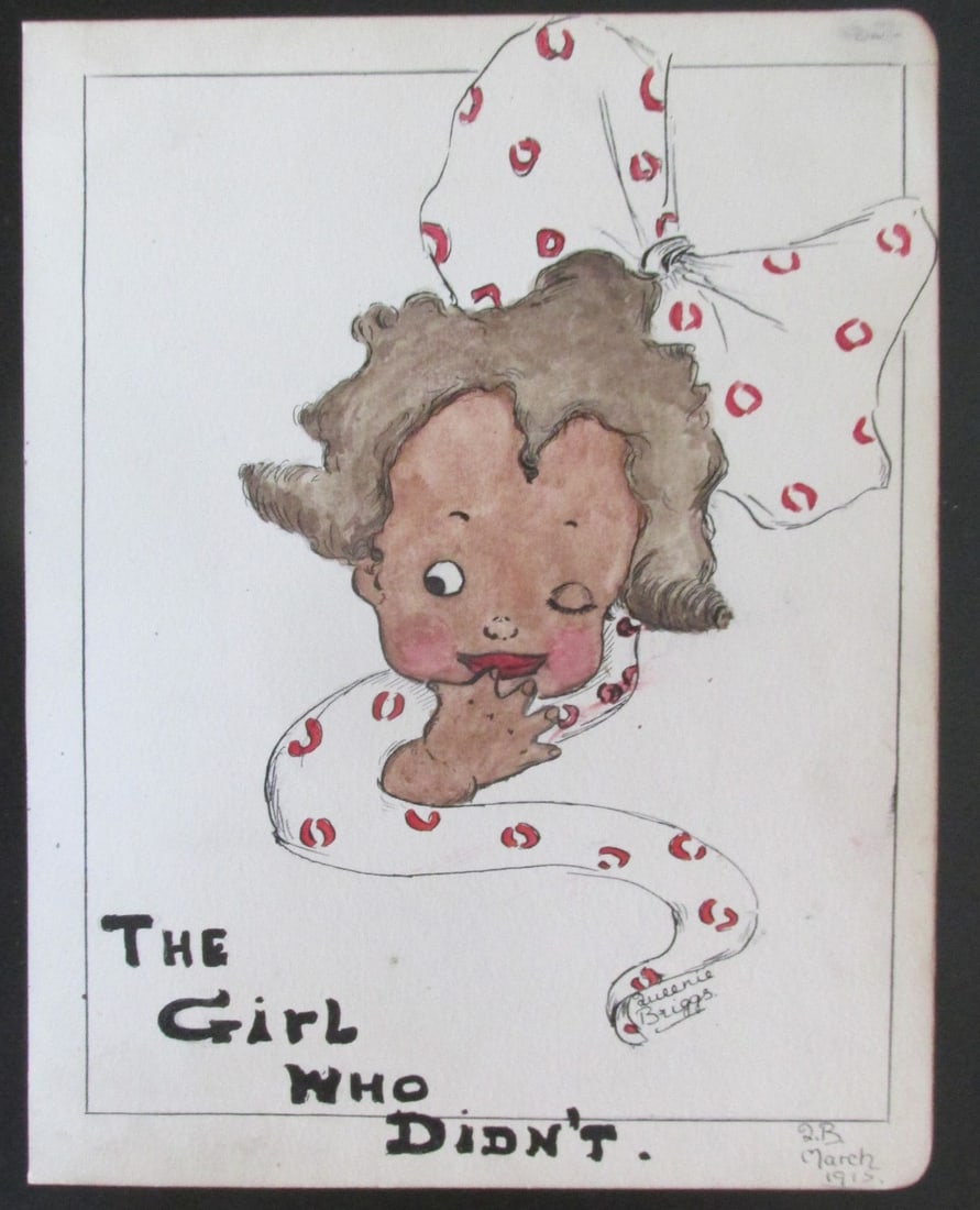 The Girl Who Didn't: The Girl Who Didn't Possibly Illustration Art Artist: Queen Briggs Medium: Watercolor Date: 1915 Signed: Queenie Briggs Size:
