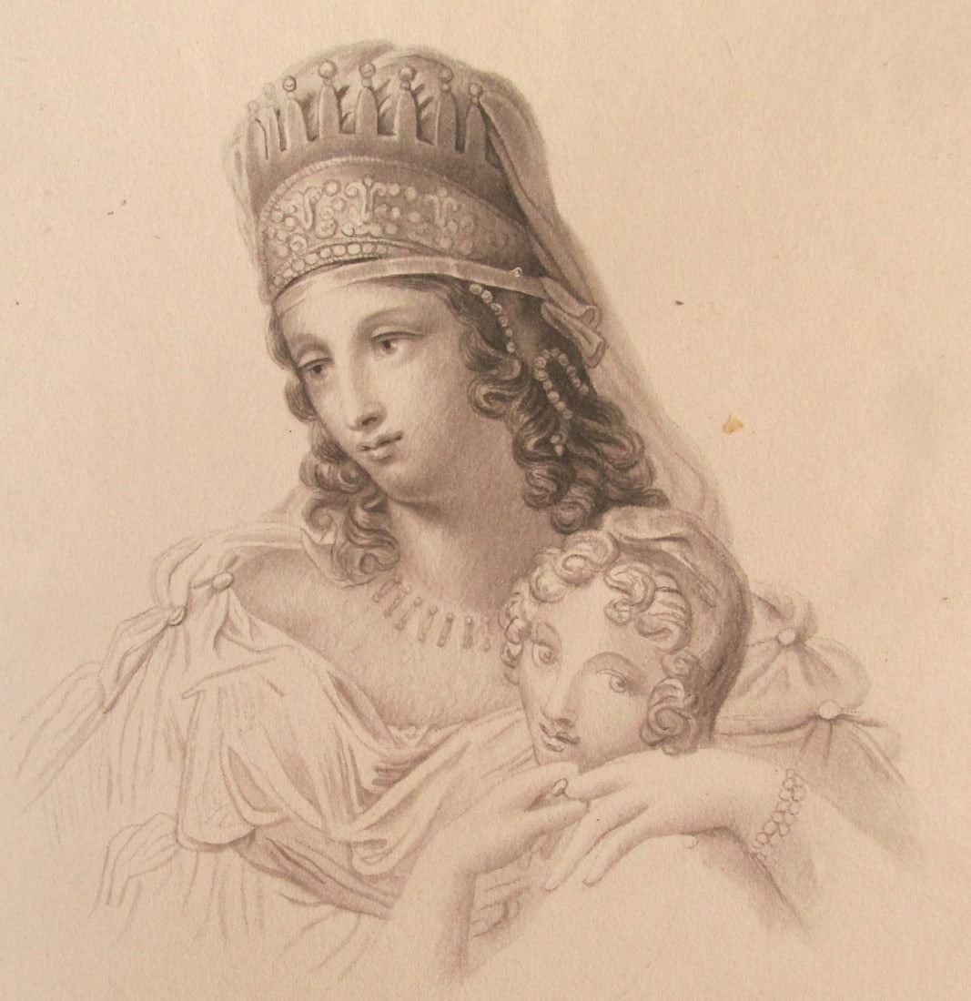 Wonderful Graphite of Mother & Child: Wonderful Graphite of Mother & Child Probably British, Scottish or Irish. Mounted on Brown outlined paper. Dimensions are of graphite without mounting paper. Medium: <