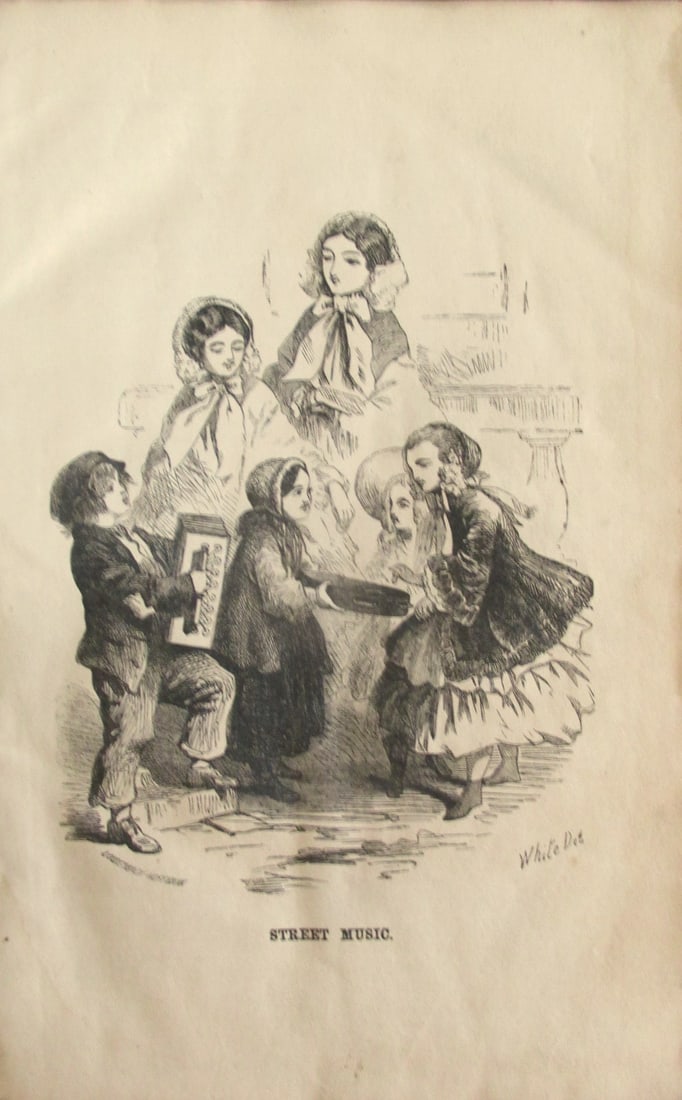 Street Music: Street Music Artist: White Print Type: Engraving Date: c1859 Dimensions: 9 x 6 Condition Report: Some edge and corner staining. Good Subject References: 153F