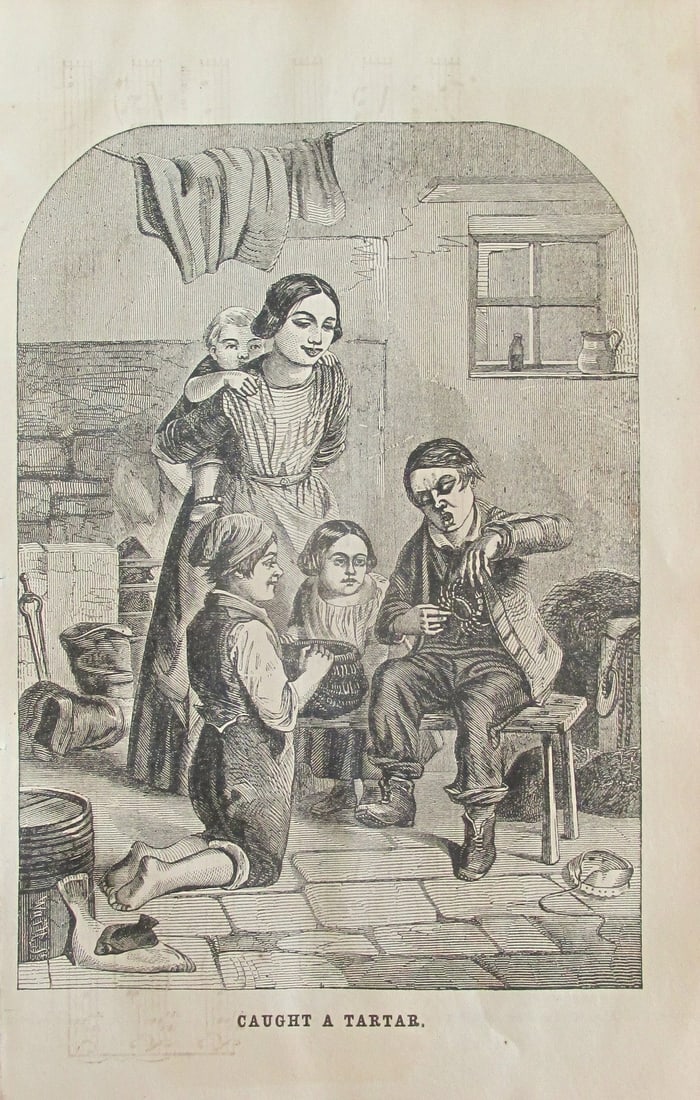 Caught A Tartar: Neglected Flowers Print Type: Engraving Date: c1859 Dimensions: 9 x 6 Condition Report: Left margin cropped. Subject References: 153F