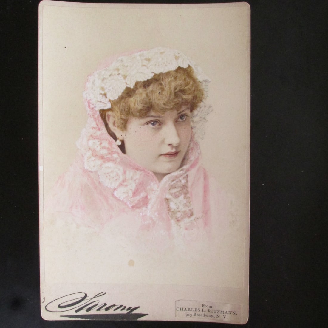 Lillian Russell - Colored Photo Cabinet Card: Lillian Russell - Colored Photo Cabinet Card Hand Color Photographs by Sarony are rare. With Charles L. Ritzman label front. The cabinet card is stamped on the reverse with the name ?Charles L.