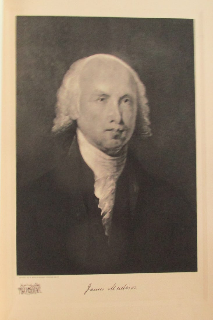 Portrait of President James Madison: Portrait of President James Madison On stiff paper with plate mark. Print Type: Photogravure Signed: Signed in plate Date: 1907 Publisher: Bureau of National Literature & Art Dimensions: 14 x 9