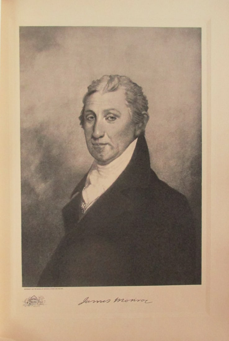 Portrait of President James Monroe: Portrait of President James Monroe On stiff paper with plate mark. Print Type: Photogravure Signed: Signed in plate Date: 1907 Publisher: Bureau of National Literature & Art Dimensions: 14 x 9