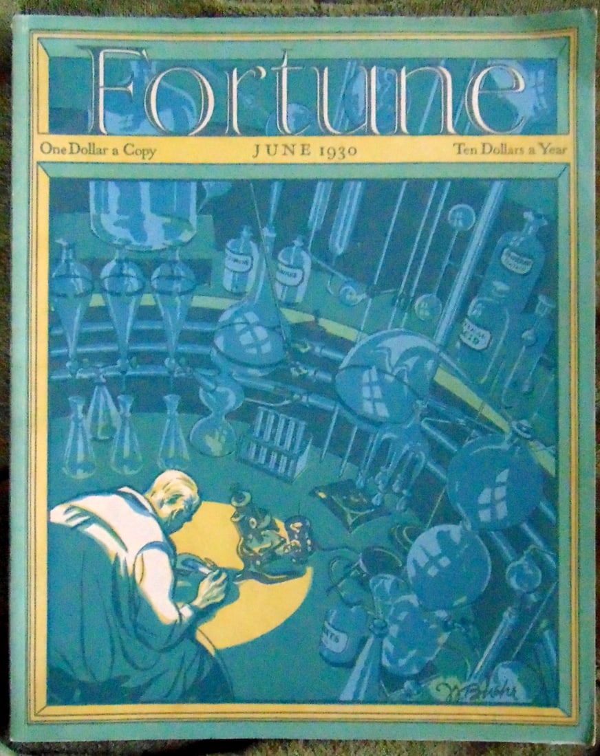 Fortune Magazine June 1930 Vol. 1 No. 5: Fortune Magazine June 1930 Vol. 1 No. 5 A very good plus copy in the 1st year of publication. Rare in this condition. Two illustrations by Thomas Hart Benton. Cover art by W. Buehr, of a scientist