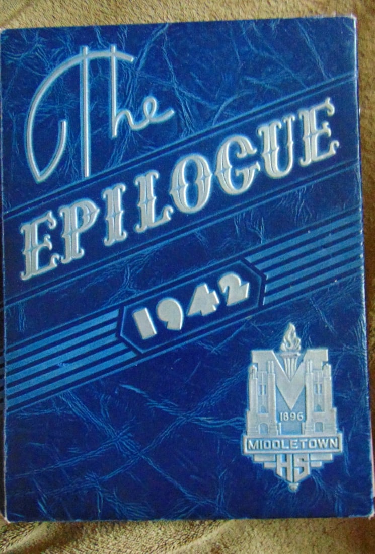 Epilogue 1942 & 1943 - Middletown NY High School: Epilogue 1942 & 1943 - Middletown NY High School Two Yearbooks Size: 4to Binding: Hardcover Condition Report: F/hinge cracked on 1942 volume. Added clippings and information in front of 1942 book.