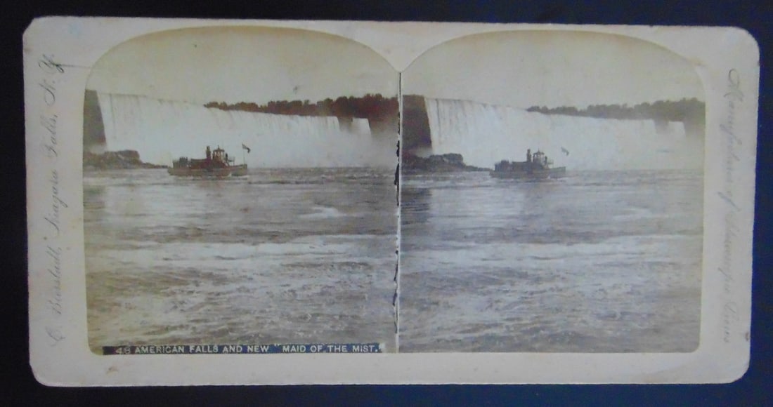 American Falls and New Maid of the Mist: American Falls and New Maid of the Mist Has a very low Bierstadt number of 48. Rare Charles Bierstadt was an American photographer who is best known for his landscape photography of the American