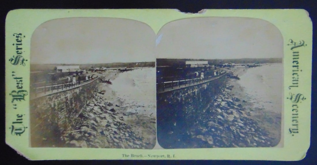 The Beach - Newport, Rhode Island: The Beach - Newport, Rhode Island Dated: 1861-1873 Subject: 19th century Views Medium: Stereoview Dimensions: 7 x 3 1/2" Provenance: Hill House Notes & Literature: \ Condition Report Very Good No