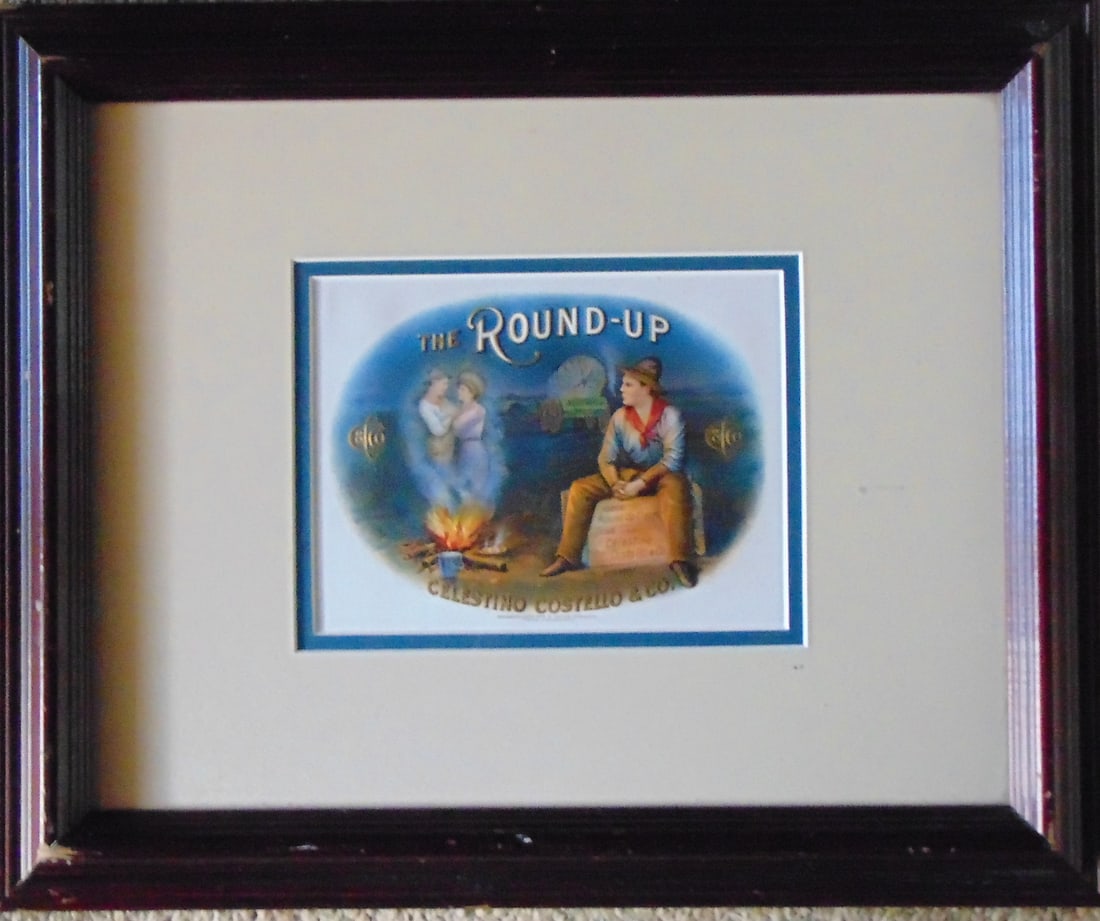 Round Up Celestino Costello & Co Cigar Box Display: Round Up Celestino Costello & Co Cigar Box Display Gold highlighted embossed. Type: Cigar Advertising Maker: Celestino Costello & Co Date: c1910