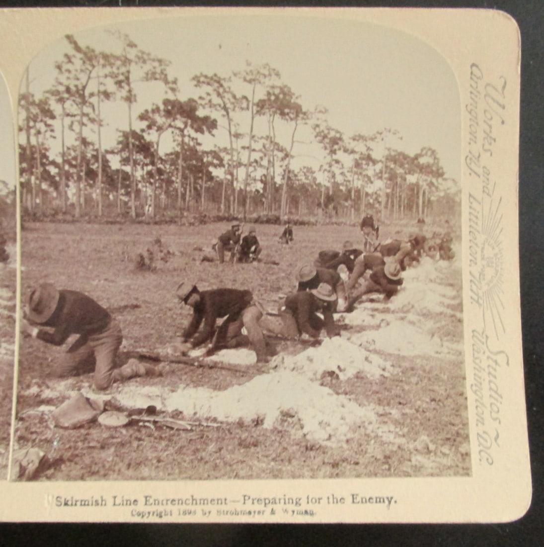 Skirmish Line Entrenchment Preparing: Skirmish Line Entrenchment Preparing for the Enemy A rare view. Spanish American War In usually Fine Condition Dated: 1898 Subject: Spanish American War<