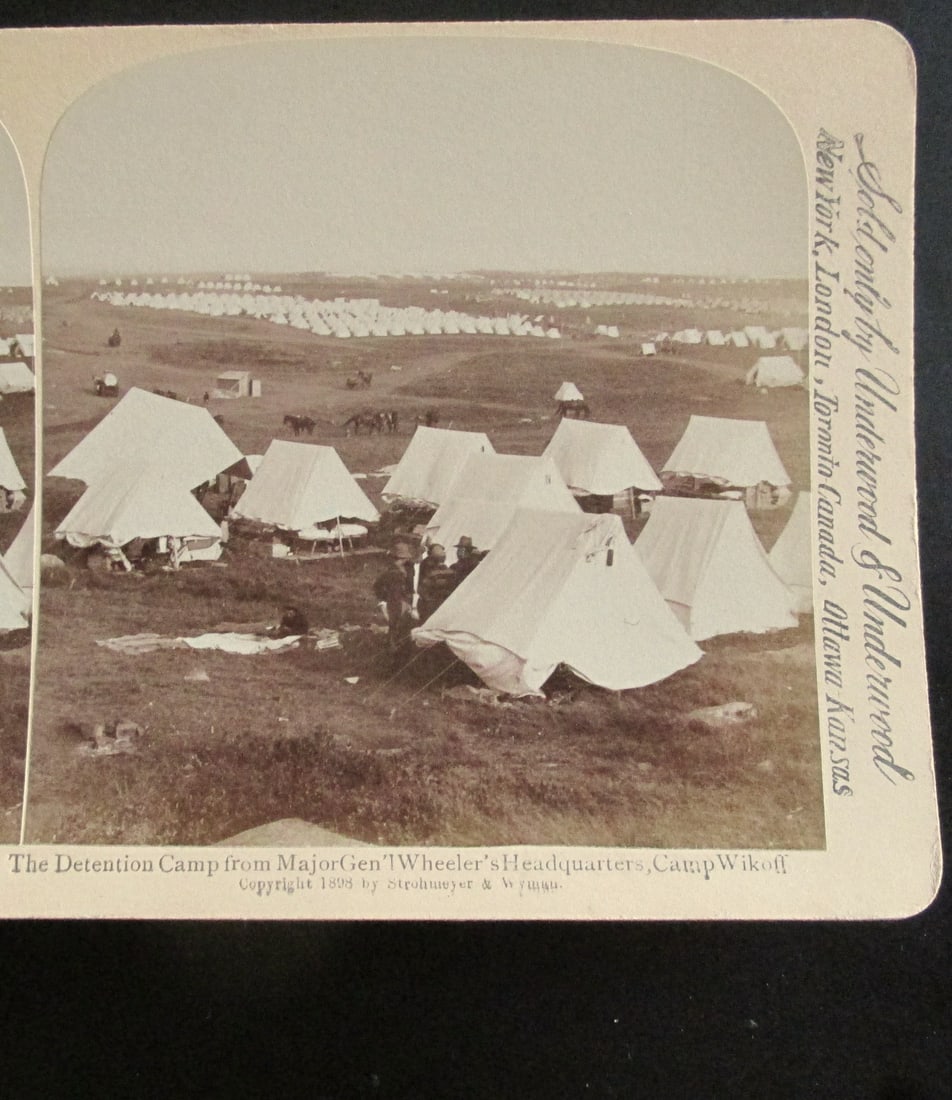 Detention Camp Major Gen. Wheelers Headquarters: Detention Camp From Major General Wheelers Headquarters, Camp Wikoff A rare view. In usually Fine Condition Dated: 1898 Subject: Spanish American War