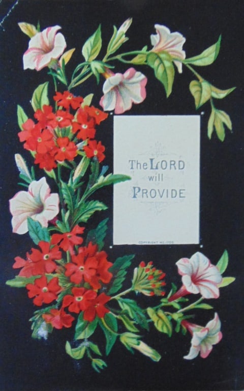 The Lord Will Provide: The Lord Will Provide Dated: 19th century Type Chromolithograph Size: 7 x 4.5' Condition Report Good plus Subject References: 224F Christianity Religion Sayings Bible Biblical Victorian