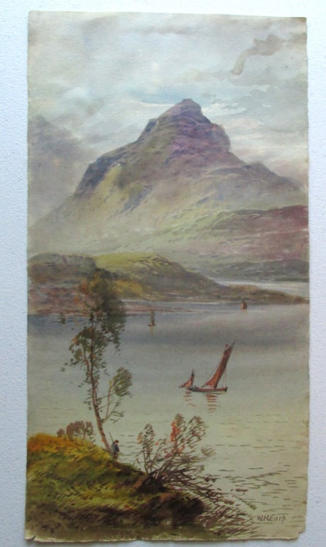 Scotland Loch Awe - William H. Earp: Scottish Loch Awe A Scottish watercolor. Artist: William. H. Earp - 1851 - 1945 Medium: Watercolor Date: 19th/20th century Signed: W. H