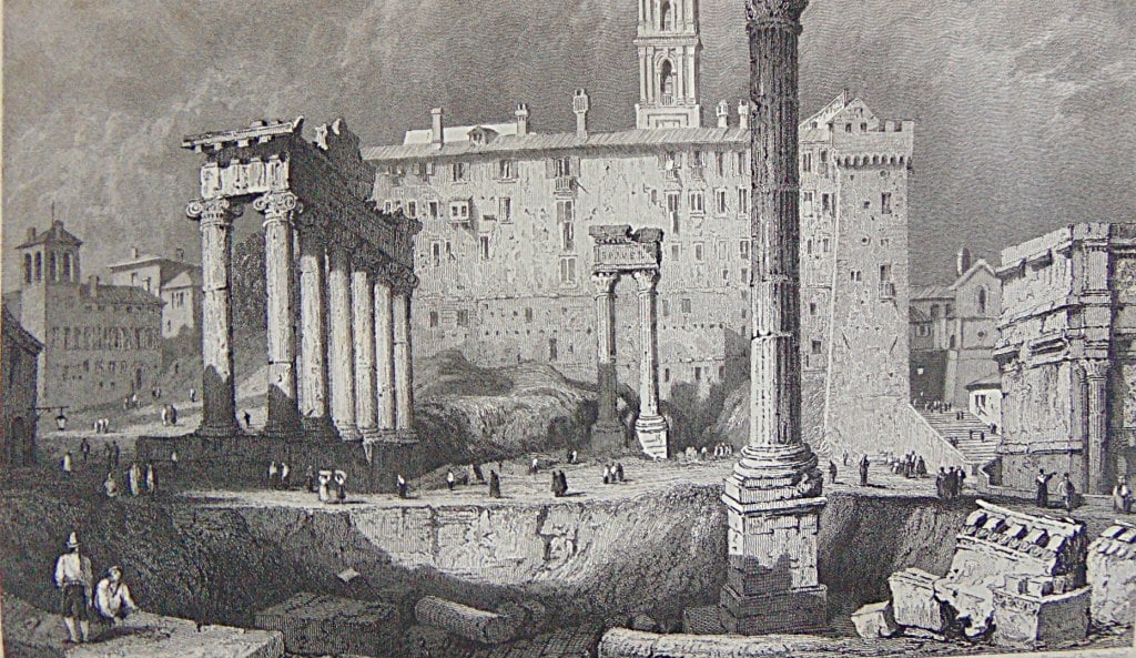 Early Engraving of the Forum Italy: Early Engraving of the Forum Italy Artist: Samuel Prout Print Type: Engraving Date: C1830 Origin: British Dimensions: 4.1/2 x 7 3/4" Provenance: Hill House