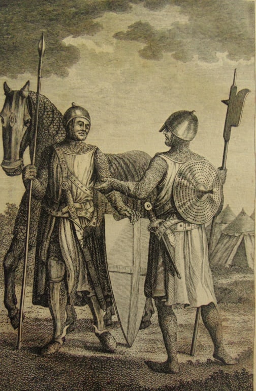 Norman Soldiers: .Norman Soldiers Wonderful impression and detail. Rare Artist: N.C Goodnight Print Type: Copper Engraving Date: 18th century Origin: <