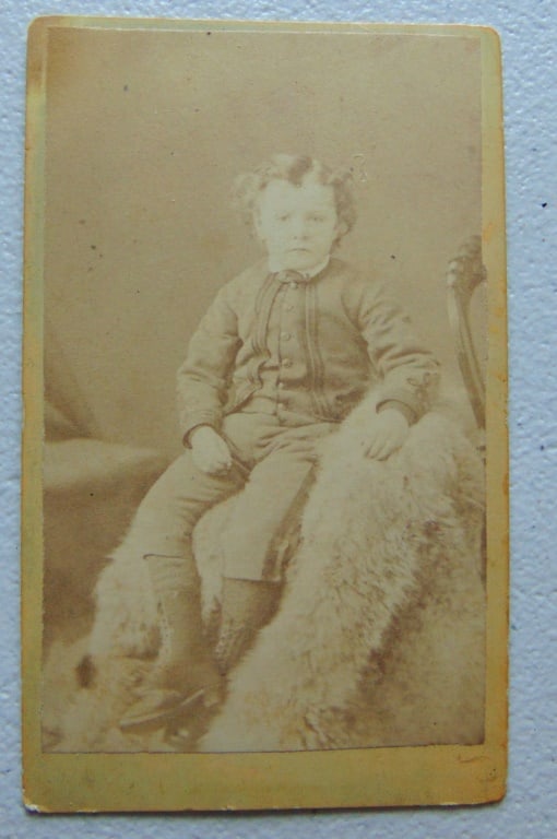 Rare CDV of Boy in Uniform on Fur Blanket (1 of 2)