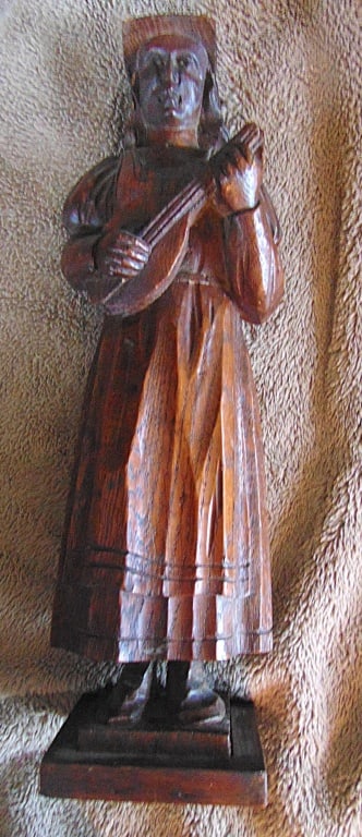 Carved Oak Sculpture of Man with Mandolin (1 of 6)