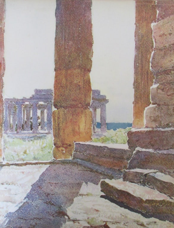 Paestum - Pierre Vignal: Paestum From Water Color Renderings of Naples, Italy of Pierre Vignal Portfolio Artist: After Pierre Vignal Print Type: Color Plate Signed: In pla