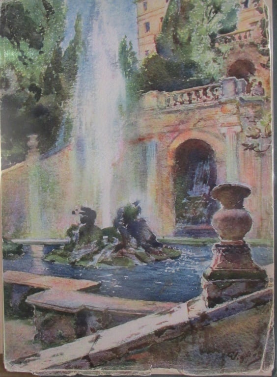 Tivoli - Villa D"Este - Pierre Vignal: Tivoli - Fountain In The Villa D'Este From Water Color Renderings Gardens of Rome - Pierre Vignal Portfolio Artist: After Pierre Vignal 1855 - 1925 Print Type: