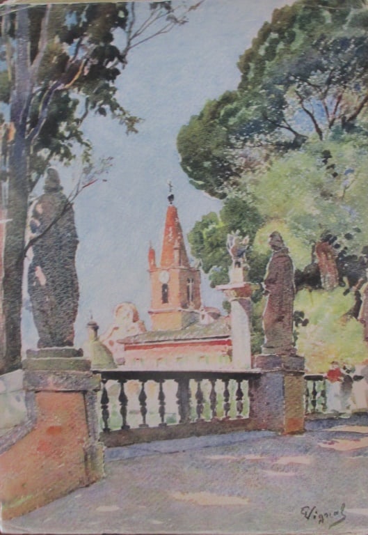 On The Pincio - Pierre Vignal: On The Pincio From Water Color Renderings Gardens of Rome - Pierre Vignal Portfolio Artist: After Pierre Vignal 1855 - 1925 Print Type: Color Plate S