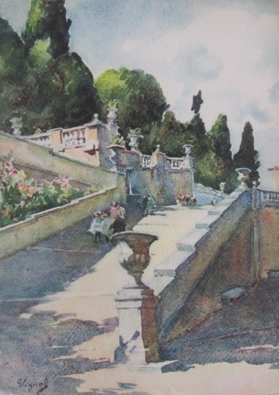 Frascati - Villa Torlonia - Pierre Vignal: Frascati - Terraces of the Villa Torlonia From Water Color Renderings Gardens of Rome - Pierre Vignal Portfolio Artist: After Pierre Vignal 1855 - 1925 Print