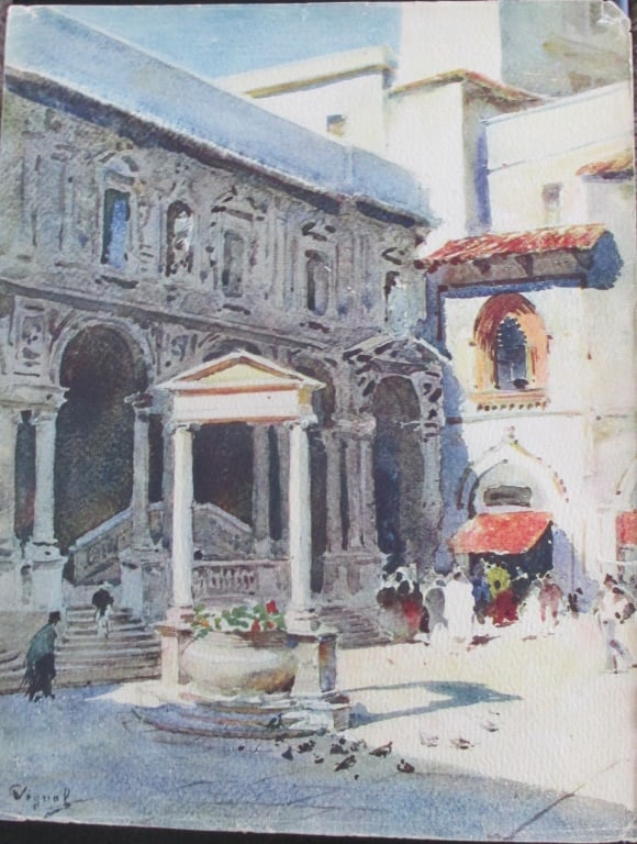 Milan - Plazza Dei Mercanti - Pierre Vignal: Milan - Plazza Dei Mercanti From Water Color Renderings of Italian Cities of Pierre Vignal Portfolio Artist: After Pierre Vignal 1855 - 1925 Print Type: Co