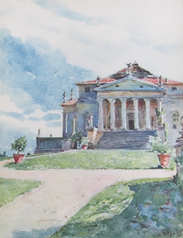 Vicenza - Rotonda Palladiana - Pierre Vignal: Vicenza - Rotonda Palladiana From Water Color Renderings of Italian Cities of Pierre Vignal Portfolio Artist: After Pierre Vignal 1855 - 1925 Print Type: Co